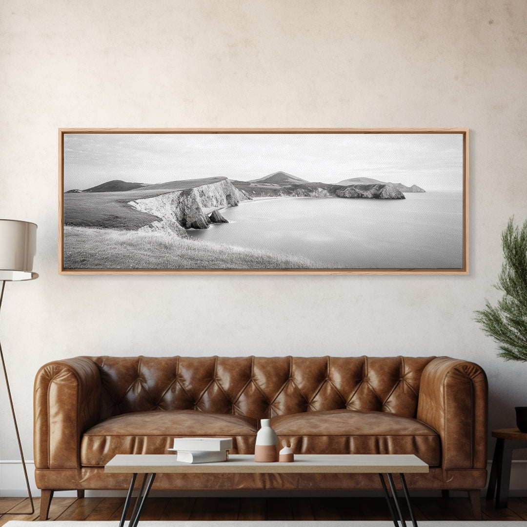 Cliff Coast, Rolling Hills, Seaside Bluffs, Canvas Print, dreamy landscape photography, light neutral living room art, tranquil office decor