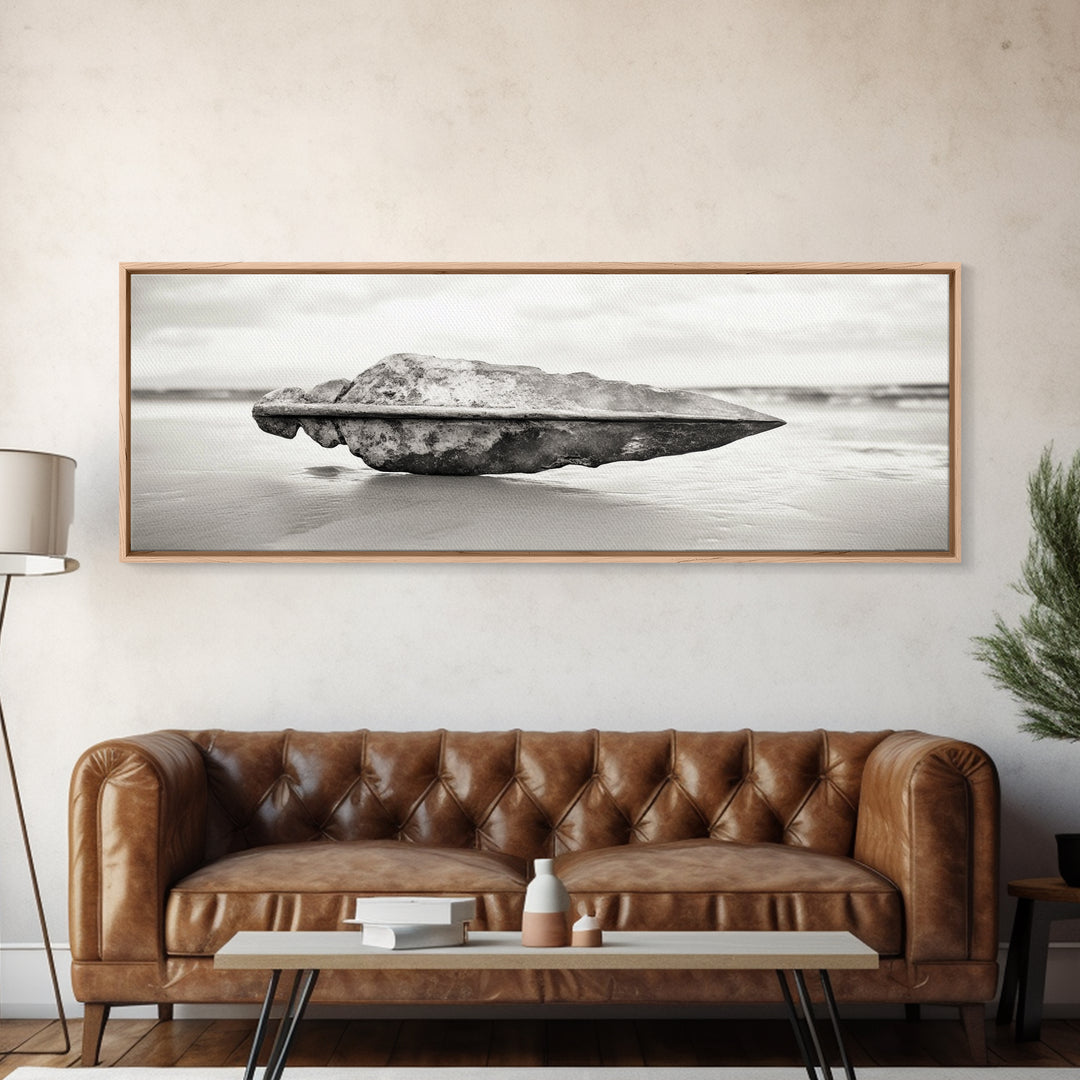 Beach Stone, Ancient Relic, Coastal Detail, Canvas Print, Minimalist art, Bathroom wall decor, Boho style, Neutral home aesthetic