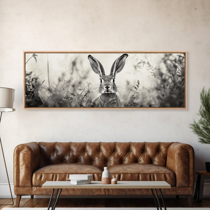 Curious Rabbit, Meadow Watch, Nature Close-Up, Canvas Print, Farmhouse animal art, Nursery decor, Whimsical wildlife, Woodland home touch