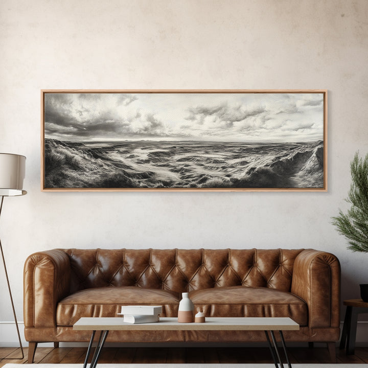Desert Canyon Scene, Western Landscape, Vast Horizon, Framed Canvas Print, Rustic Wall Art, Neutral Earth Tones, Office Or Living Room