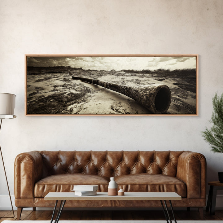 Didgeridoo Desert Scene, Tribal Instrument Art, Rustic Beach Vibe, Boho Music Decor, Framed Canvas Print, Eclectic Living Room Wall Art