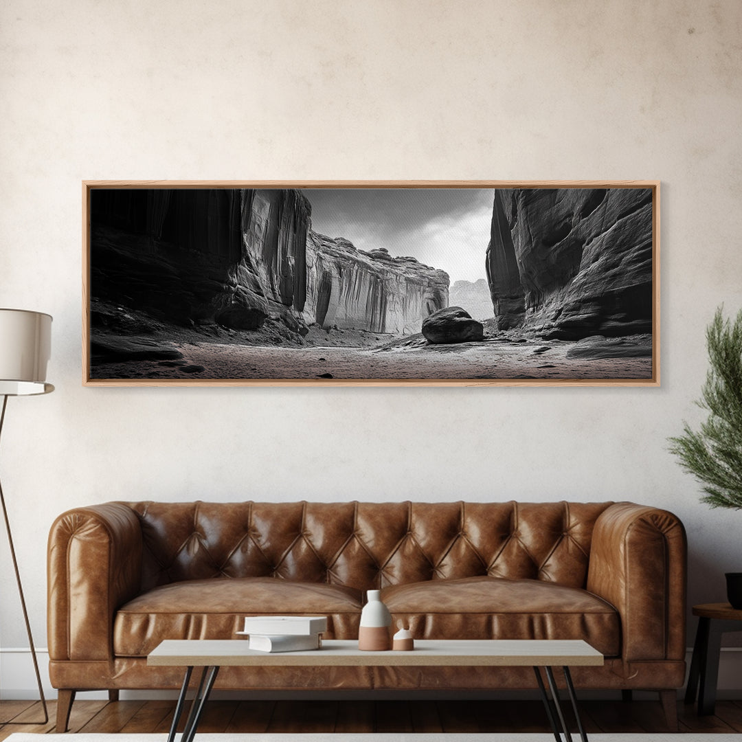 Desert Canyon Walls, High Contrast, Natural Monument, Canvas Print, Office Wall Art, Moody Modern Decor, Wilderness Photography