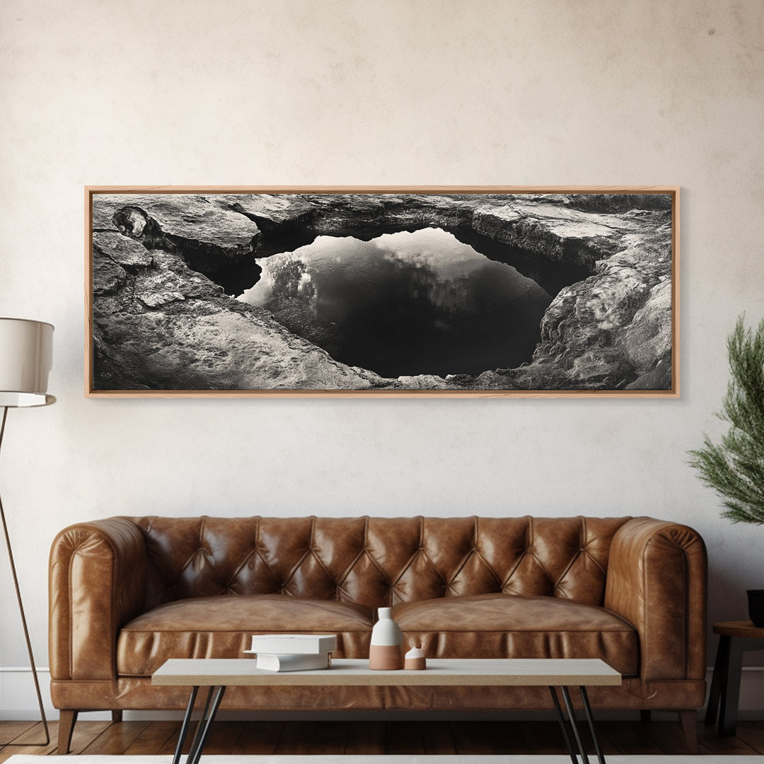 Natural Rock Pool, Moody Water Reflection, Rustic Earth Photography, Canvas Print, Zen Bathroom Wall Art, Minimalist Nature Decor