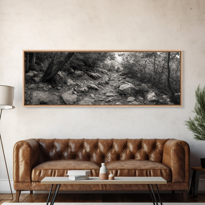 Rocky Path, Forest Trail, Autumn Mood, Canvas Print, Nature Photography, Rustic Entryway Decor, Woodland Art, Cabin Hallway Style