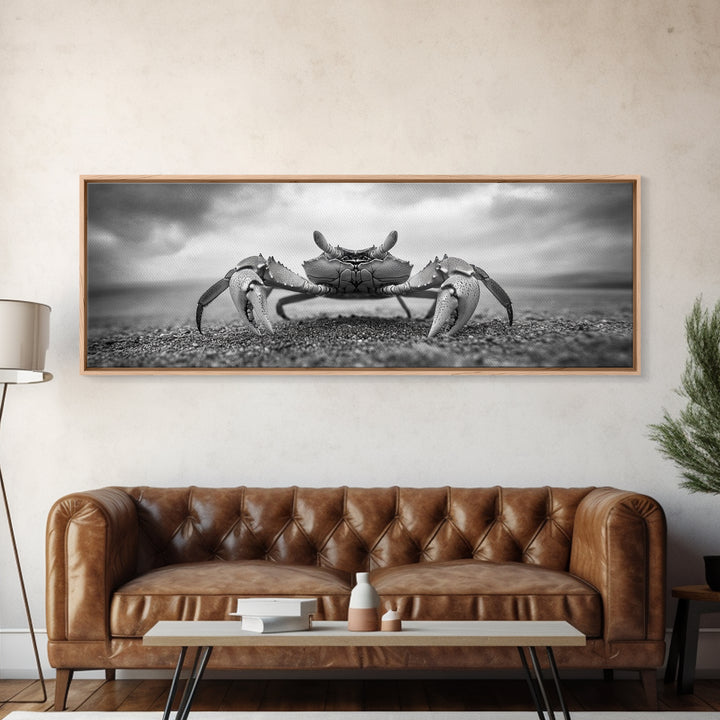 Closeup Crab, Coastal Creature, Dramatic Sand, Framed Canvas Print, Beach Wall Art, Nautical Bathroom Decor, Ocean Nature Photo