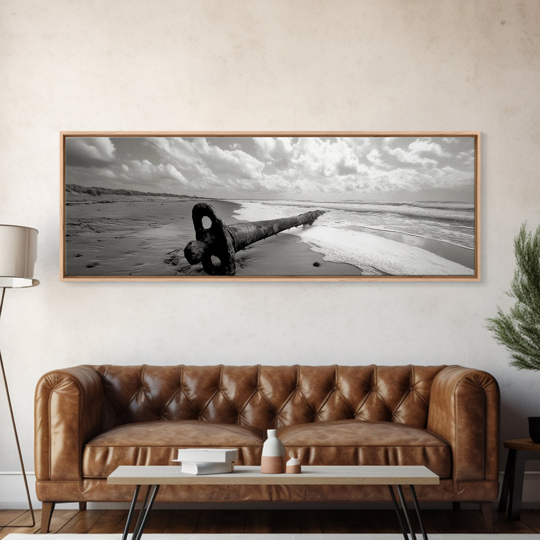 Rusted Anchor Pipe, Coastal Beach Art, Ocean Photography, Framed Canvas Print, Nautical Wall Art, Bedroom or Bathroom Decor