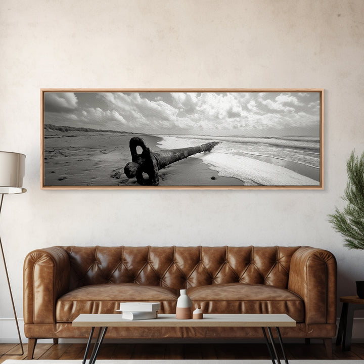 Rusted Anchor Pipe, Coastal Beach Art, Ocean Photography, Framed Canvas Print, Nautical Wall Art, Bedroom or Bathroom Decor