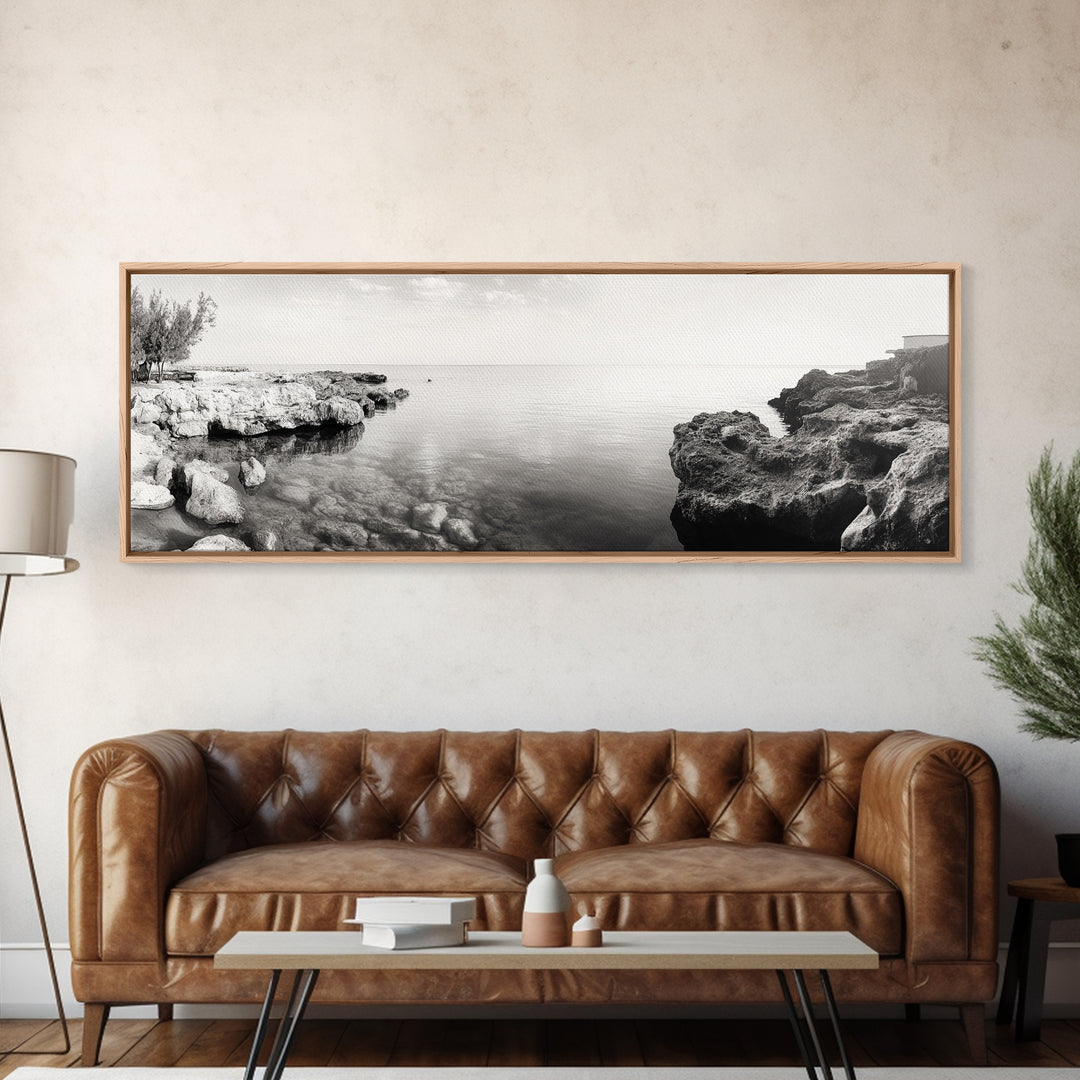 Coastal Rock Pool, Ocean Reflection, Natural Serenity, Peaceful Seascape, Framed Canvas Print, Zen Wall Art, Office Decor, Minimalist Look