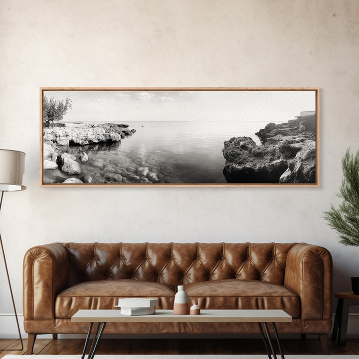 Coastal Rock Pool, Ocean Reflection, Natural Serenity, Peaceful Seascape, Framed Canvas Print, Zen Wall Art, Office Decor, Minimalist Look