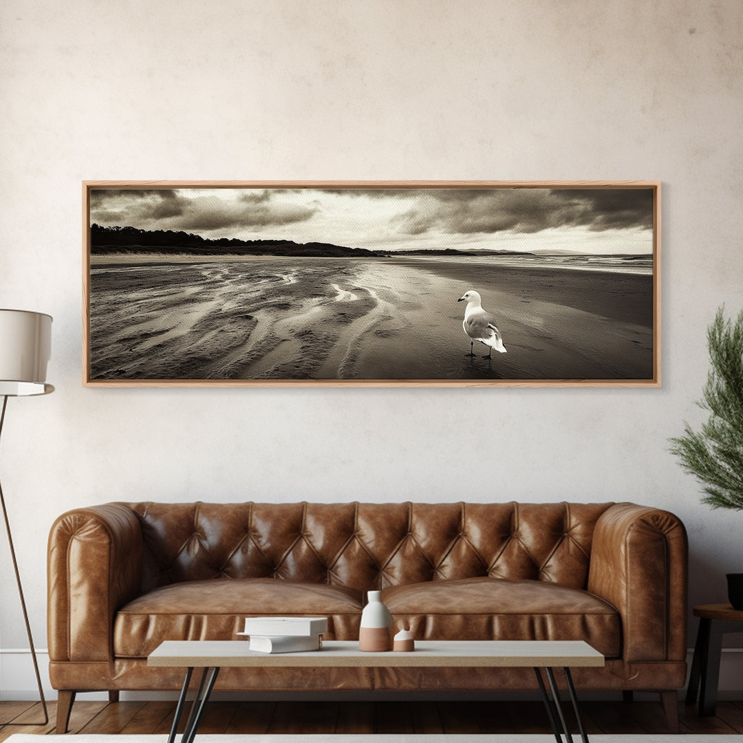 Seagull Beach Walk, Coastal Landscape, Minimalist Style, Canvas Print, Beach Wall Art, Fall Decor, Bedroom Wall Art, Nature Photography