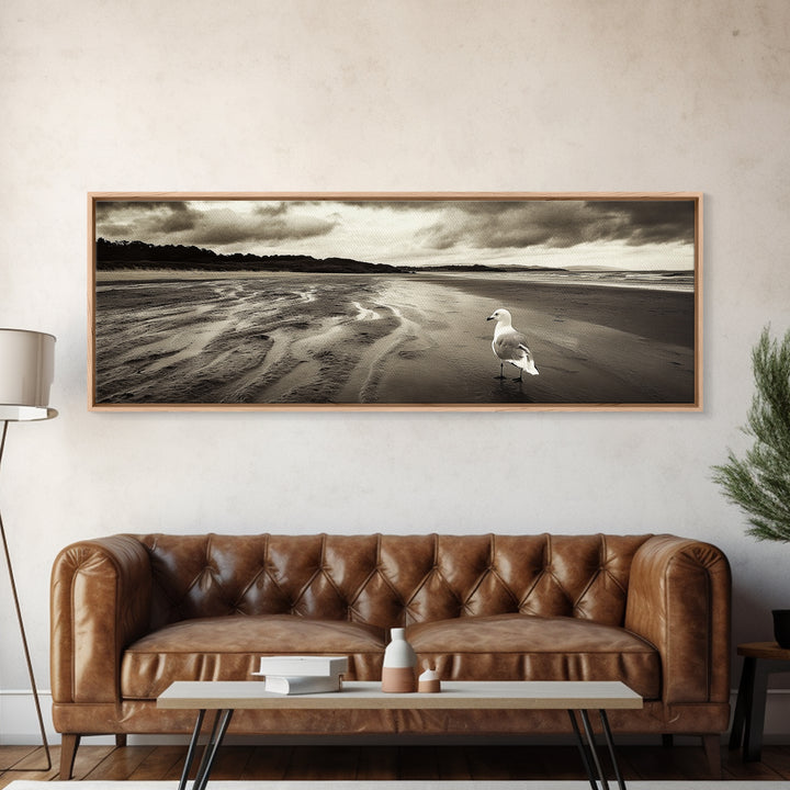 Seagull Beach Walk, Coastal Landscape, Minimalist Style, Canvas Print, Beach Wall Art, Fall Decor, Bedroom Wall Art, Nature Photography