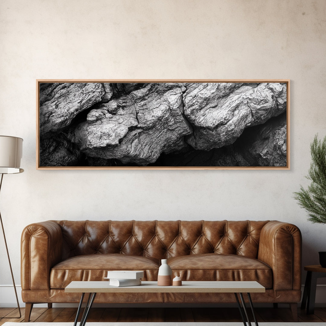 Textured Rock, Earth Tones, Natural Abstract, Framed Canvas Print, modern rustic decor, living room wall art, organic texture, neutral tones