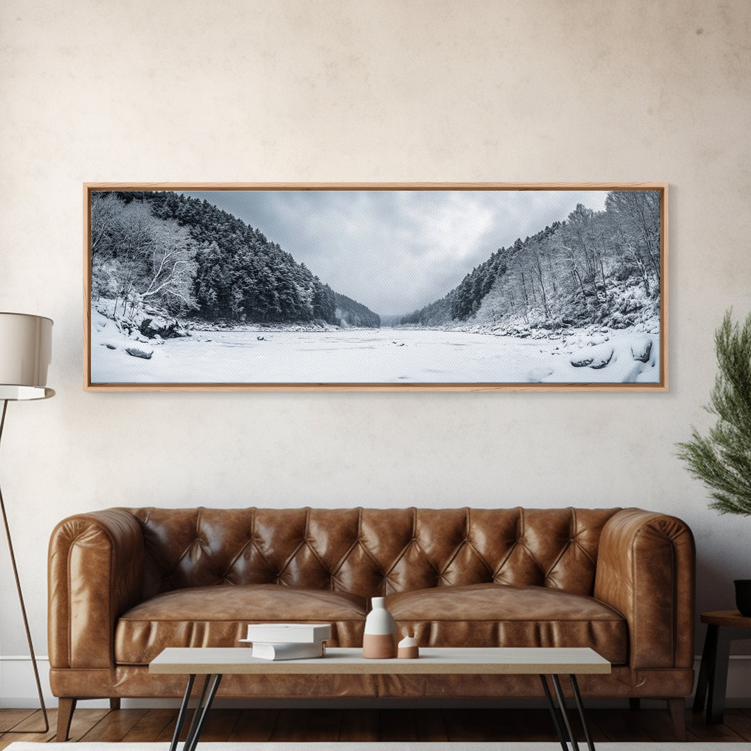 Snowy Pines, Winter Forest, Cold Wilderness, Framed Canvas Print, Christmas wall art, lodge decor, mountain retreat art, woodland art