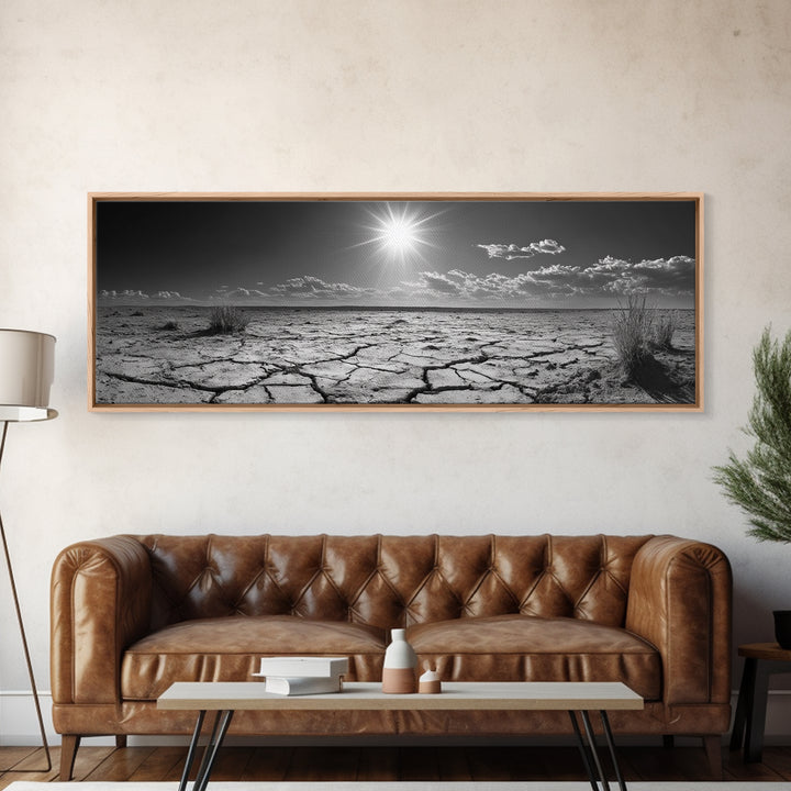 Cracked Earth, Desert Heat, Sunburst Drought, Canvas Print, rustic fall decor, southwest desert art, boho entryway wall statement