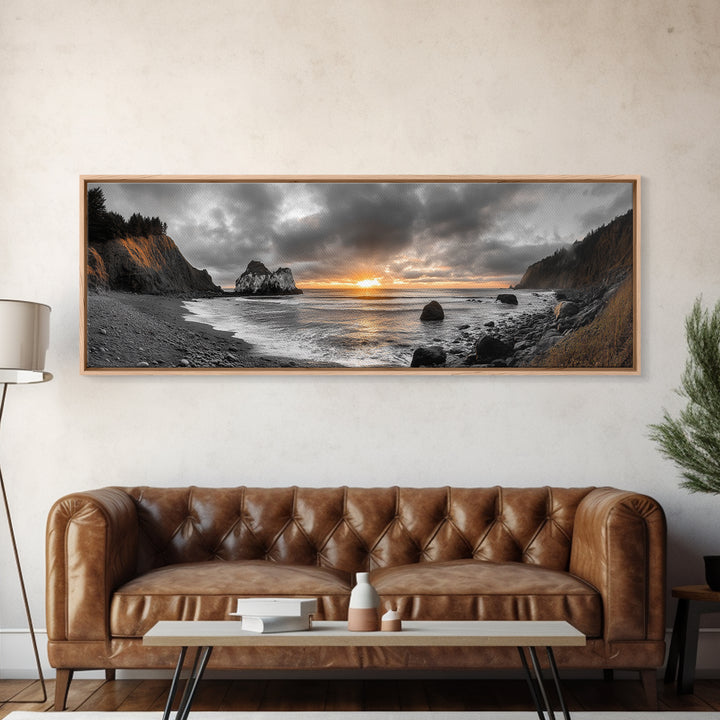 Ocean Sunset, Rocky Shore, Dramatic Coast, Canvas Print, fall beach wall art, earthy coastal home decor, nature photography, den artwork