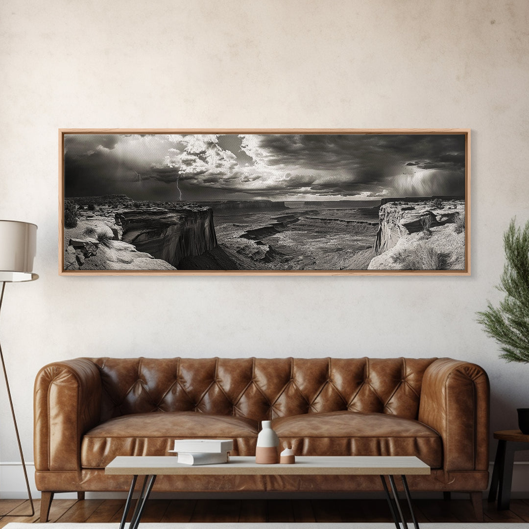 Canyon Storm, Desert Lightning, Dramatic Skies, Framed Canvas Print, Rustic Landscape Wall Art, Living Room Western Decor