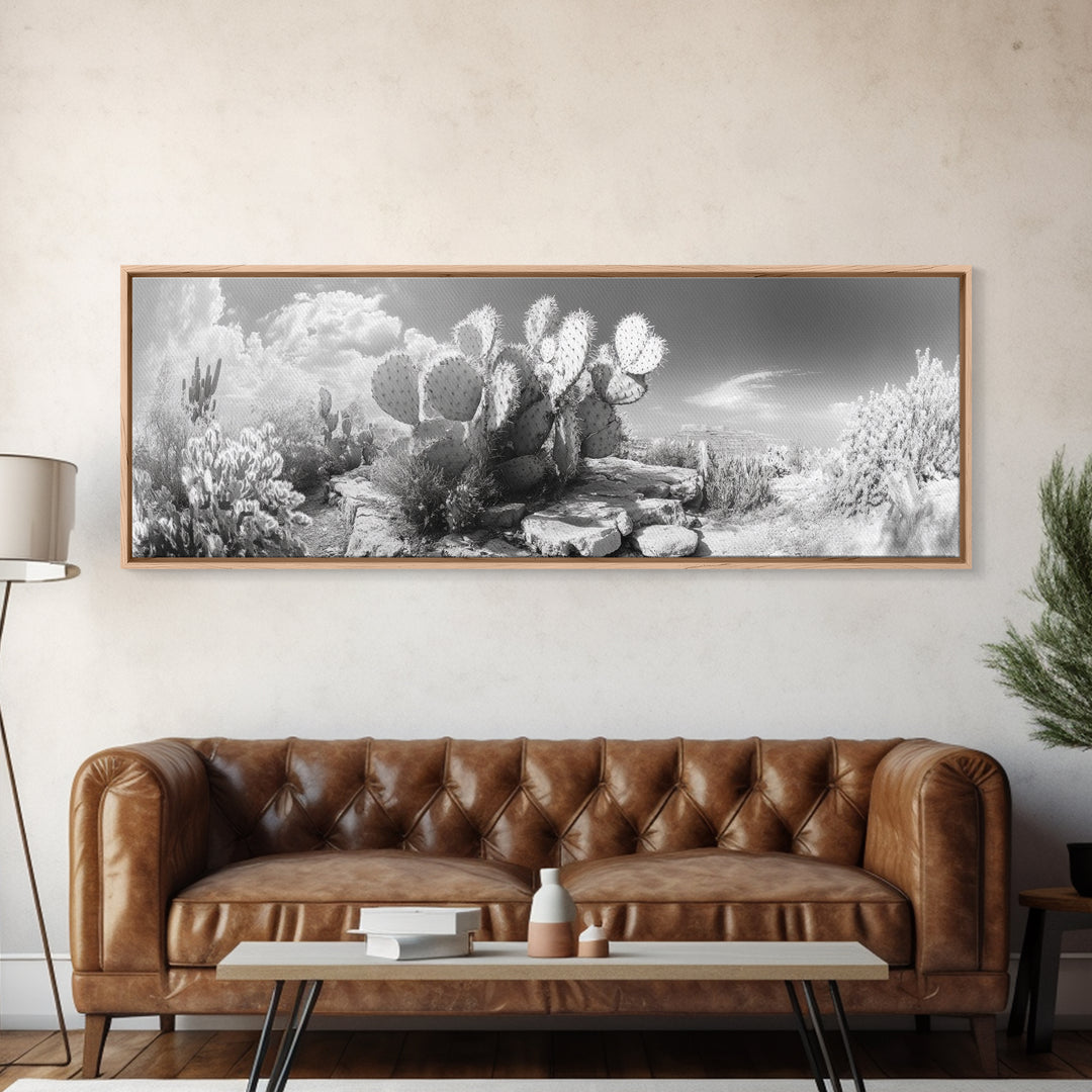 Desert Cactus Garden, Sunlit Southwest Scene, Nature Landscape Art, Canvas Print, Rustic Living Room Wall Decor, Boho Style