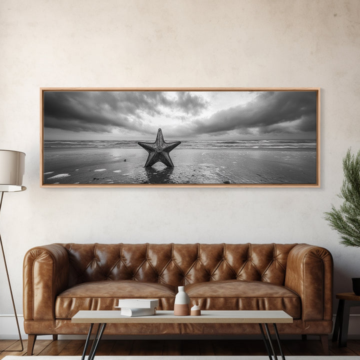 Metal Star Shore, Moody Beach Art, Rustic Coastal Decor, Autumn Vibes, Canvas Print, Farmhouse Living Room Wall Art