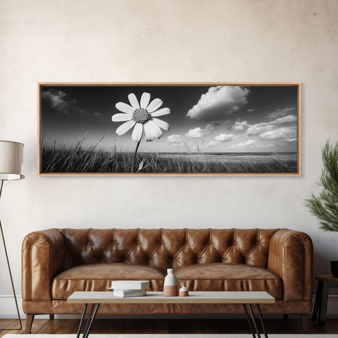 Daisy Flower, Single Bloom, Coastal Breeze, Minimal Wall Decor, Framed Canvas Print, Boho Bedroom Art, Nature Inspired Photography