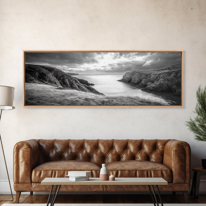 Ocean View, Coastal Cliffs, Dramatic Horizon, Sunset Glow, Canvas Print, Fall Living Room Wall Art, Landscape Nature Photography