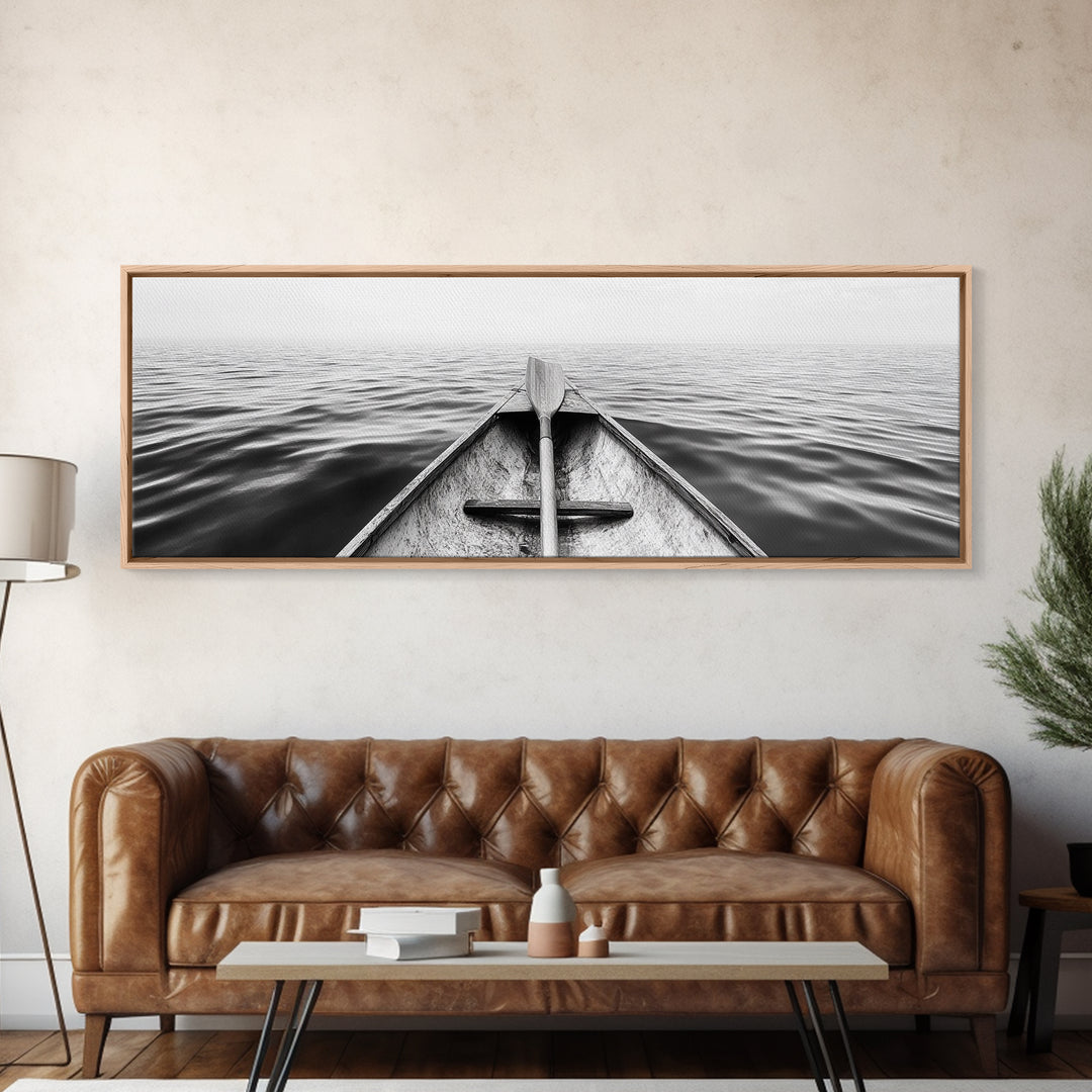 Canoe View, Open Water, Ocean Drift, Paddleboat Scene, Canvas Print, adventure wall art, rustic lake house decor, minimalist travel photo