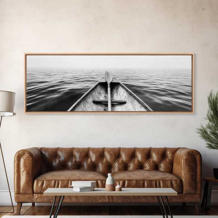 Canoe View, Open Water, Ocean Drift, Paddleboat Scene, Canvas Print, adventure wall art, rustic lake house decor, minimalist travel photo
