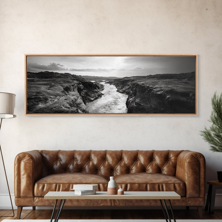River Canyon, Rugged Cliffs, Dramatic Valley, Wild Terrain, Framed Canvas Print, Adventure Wall Art, Office Decor, Nature Photography Style