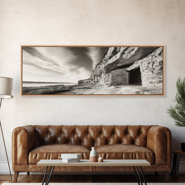 Ancient Cliff Dwelling, Desert Horizon, Southwest Landscape, Canvas Print, Neutral Earth Tones, Rustic Decor, Entryway Wall Art, Western Vibes