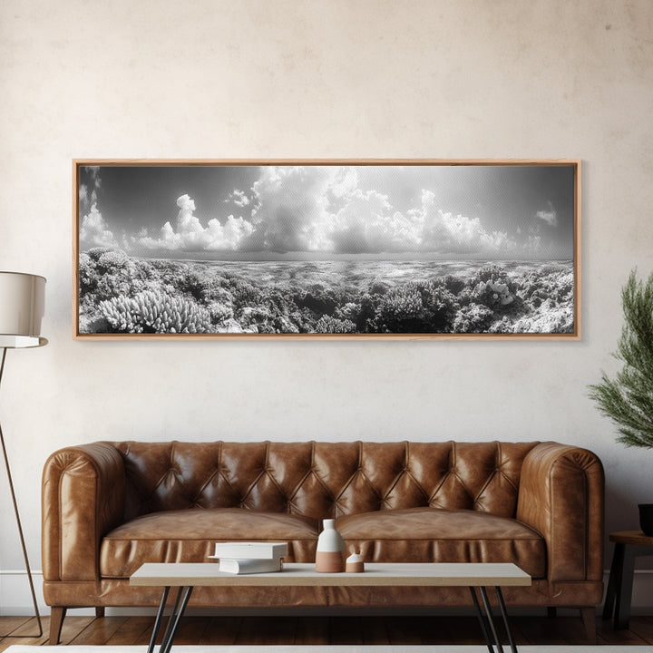 Coral Reef, Ocean Horizon, Cloudscape, Canvas Print, Underwater Nature Photography, Bathroom Wall Art, Marine Coastal Decor