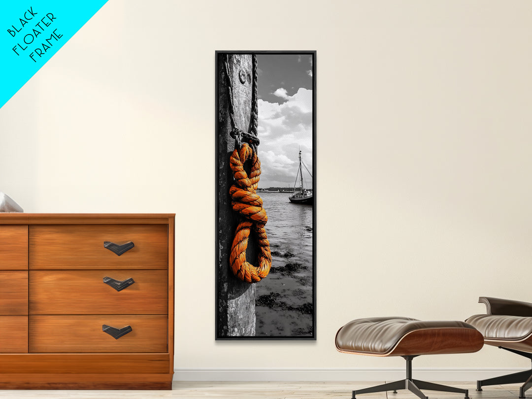 Nautical Rope, Coastal Knot, Seaside Life, Framed Canvas Print, Rustic Bathroom Art, Fishing Wall Decor, Harbor Style, Marine Decor