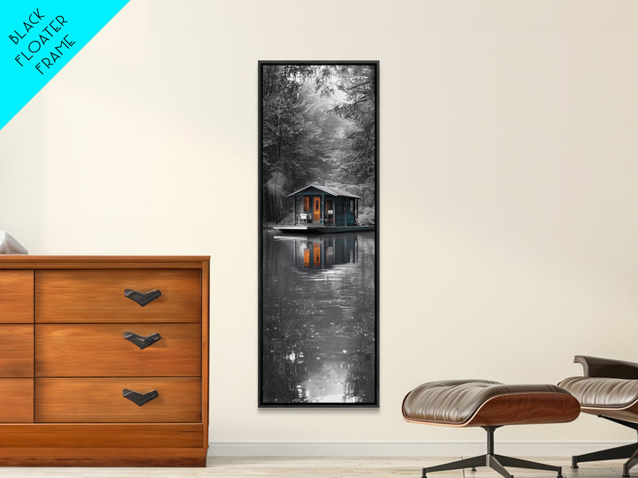 Cabin Reflection, Lake House Art, Cozy Forest Home, Canvas Print, Winter Wall Decor, Rustic Bedroom Artwork, Cabin Lover Gift