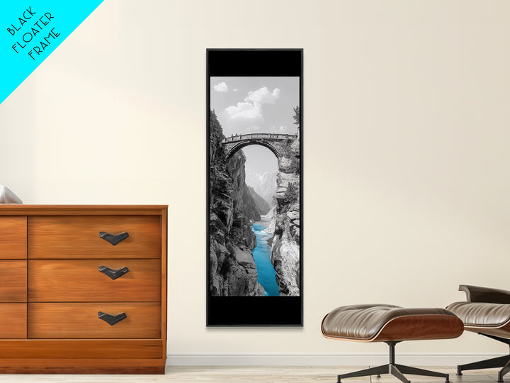 Canyon Bridge, Turquoise River, Scenic View, Majestic Nature, Framed Canvas Print, Living Room Art, Travel Inspired Wall Decor