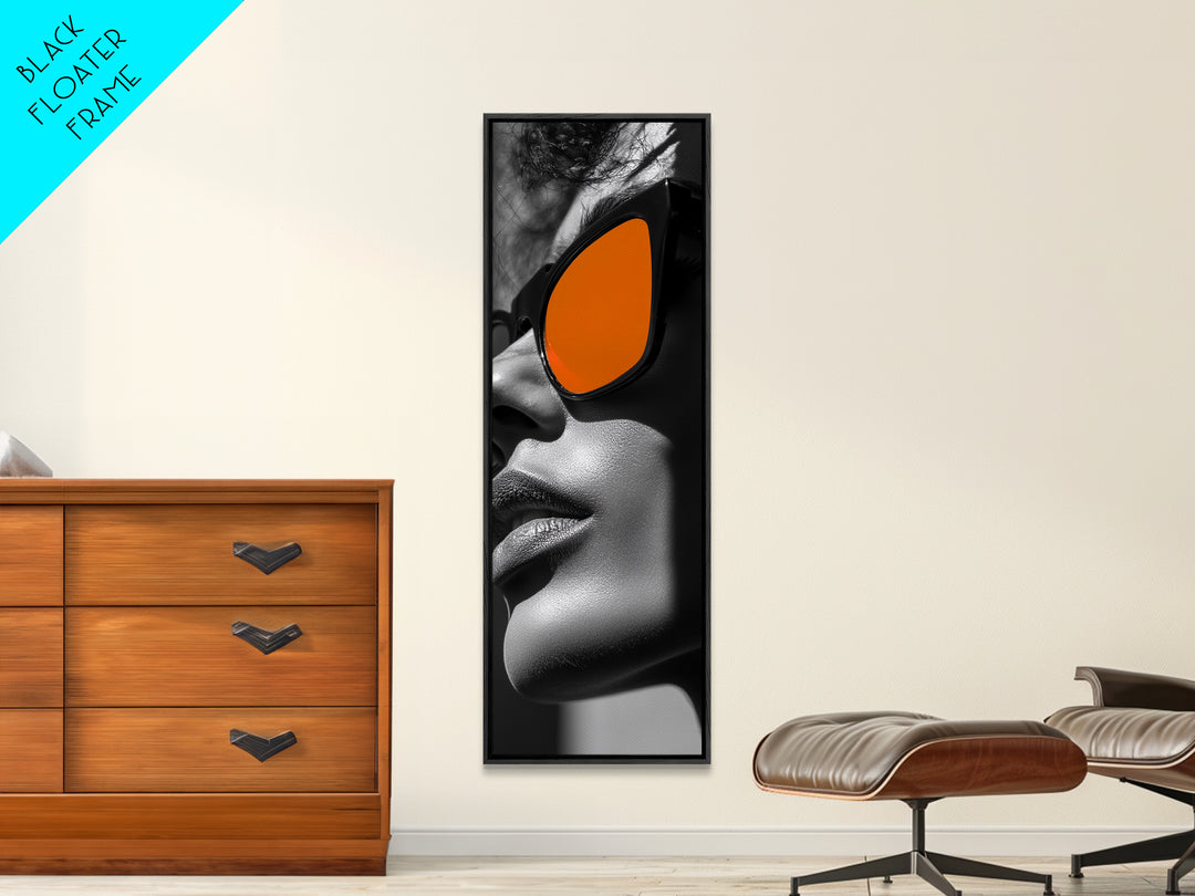 Bold Sunglasses, Fashion Portrait, Orange Aesthetic, Modern Minimalism, Framed Canvas Print, Bedroom Wall Art, Editorial Wall Decor