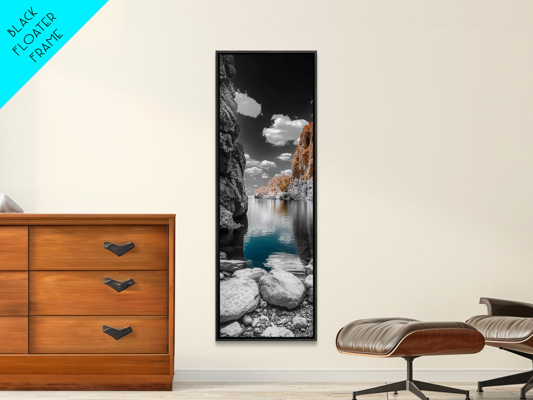 Cliffside Bay, Azure Reflection, Dramatic Seascape, Nature Landscape, Framed Canvas Print, Bathroom Art, Modern Wall Decor, Ocean View