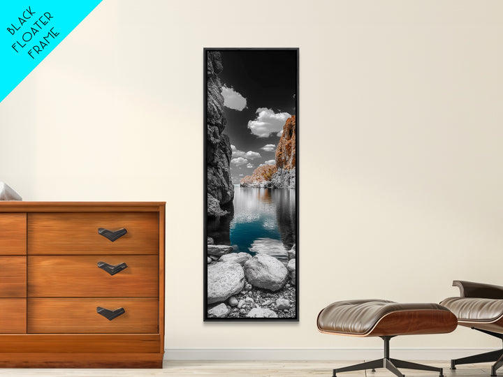 Cliffside Bay, Azure Reflection, Dramatic Seascape, Nature Landscape, Framed Canvas Print, Bathroom Art, Modern Wall Decor, Ocean View