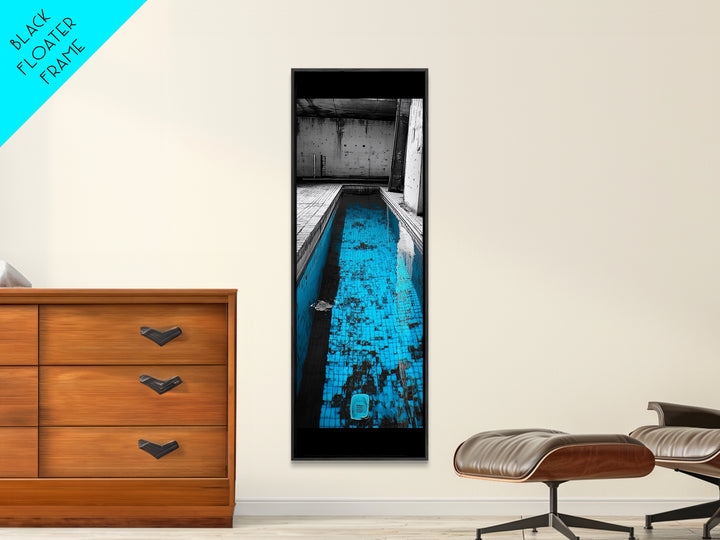 Abandoned Pool, Urban Texture, Gritty Vibes, Blue Contrast, Framed Canvas Print, Industrial Wall Art, Moody Bathroom or Loft Decor