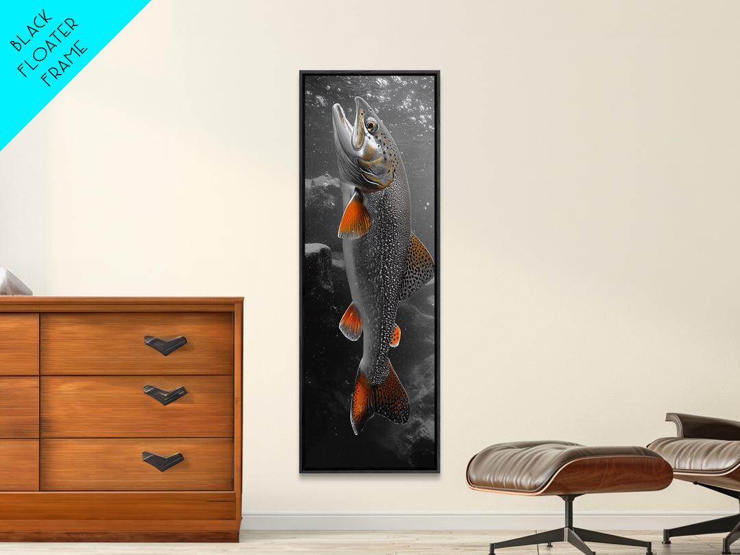 Trout Fishing Print, Underwater Scene, Orange Fins Fish, Rustic Wildlife, Framed Canvas Print, Cabin Decor, Man Cave Wall Art