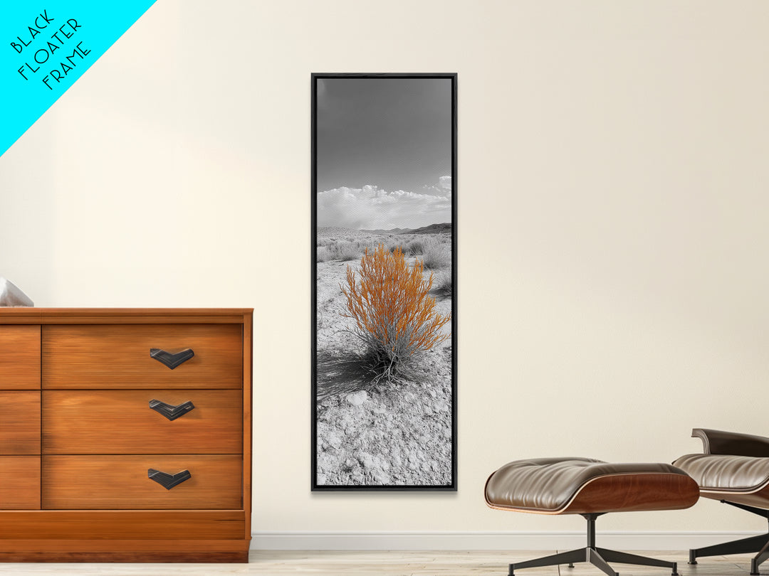 Desert Bush, Orange Foliage, Southwestern Scene, Minimalist Framed Canvas Print, desert landscape wall art, boho room decor