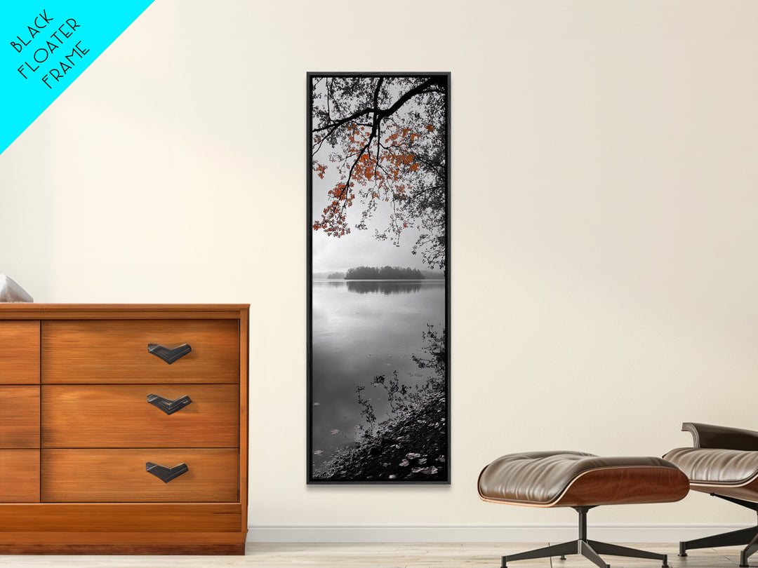 Autumn Leaves, Peaceful Lake, Misty Morning, Nature Silence, Canvas Print, Fall Wall Art, Neutral Bedroom Decor, Minimalist Photography