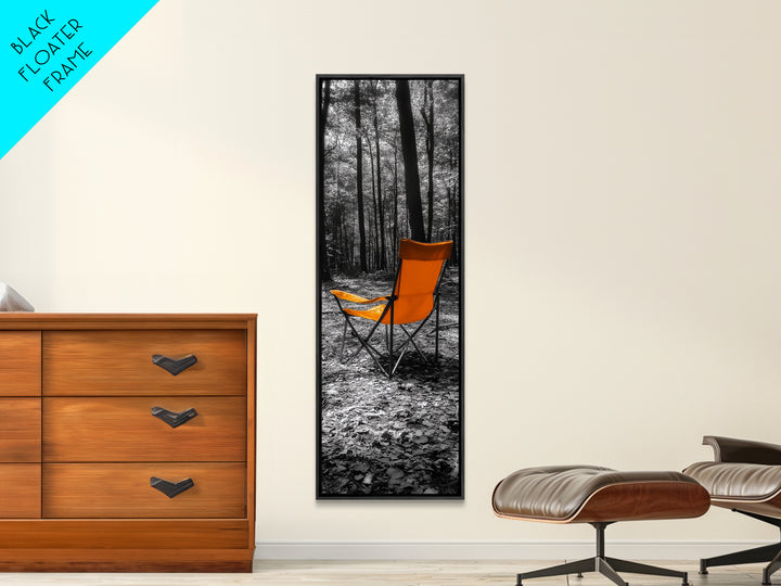 Autumn Forest Chair, Solitude in Nature, Outdoor Retreat, Framed Canvas Print, Fall Wall Art, Minimalist Cabin Decor, Nature Lover Gift