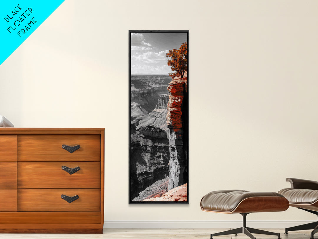 Desert Canyon Cliff, Fall Tree Landscape, Adventure Nature Art, Framed Canvas Print, Earth Tone Wall Decor, Southwest Living Room Art