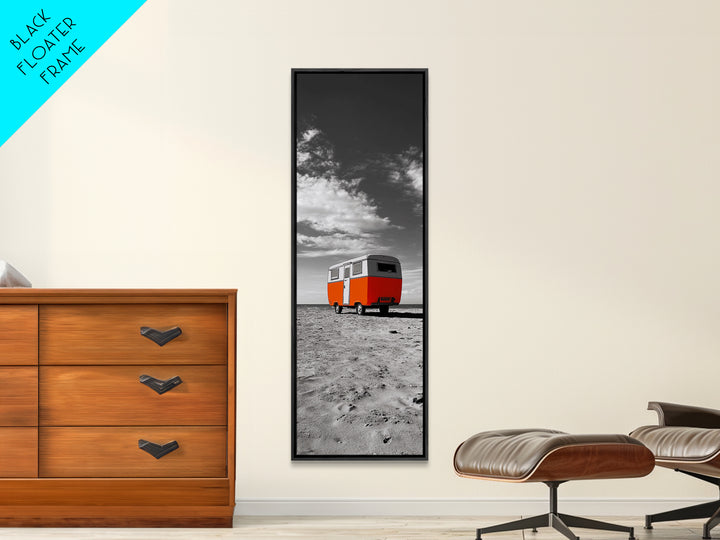 Coastal Camper Van, Beach Road Trip Art, Travel Lover Gift, Framed Canvas Print, Minimalist Seaside Decor, Van Life Wall Art, Entryway Art