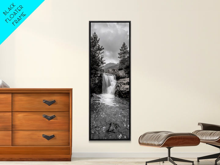 Waterfall Serenity, Mountain Stream Scene, Calming Nature Wall Art, Framed Canvas Print, Neutral Tones Decor, Bathroom or Spa Room Art