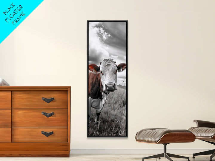 Curious Cow Portrait, Rustic Farmhouse Decor, Country Field Vibe, Framed Canvas Print, Western Wall Art, Kitchen or Dining Room Accent
