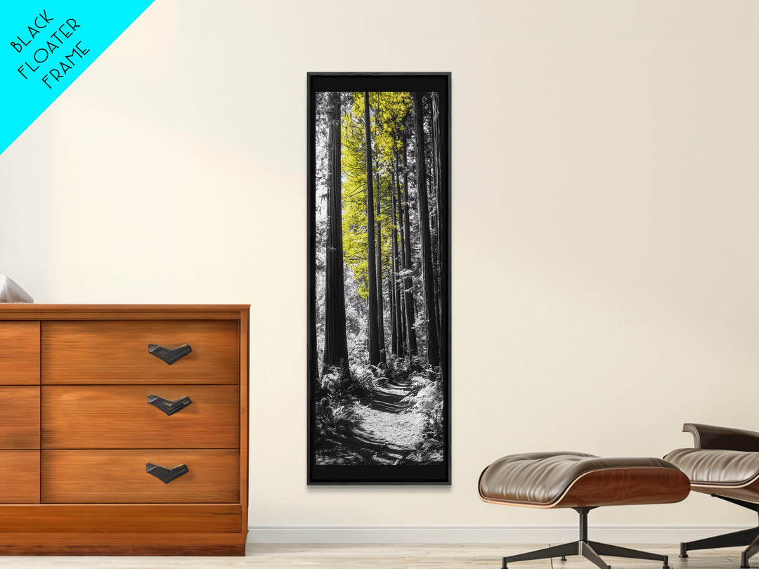 Forest Path Print, Yellow Tree Glow Art, Nature Lover’s Retreat, Framed Canvas Print, Fall Woodland Living Room Wall Decor, Moody Landscape