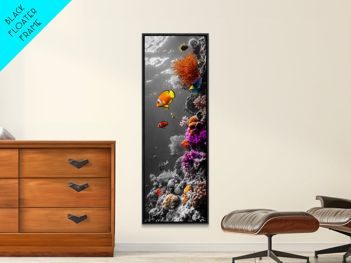 Clownfish Reef, Underwater Scene, Ocean Wall Decor, Coral Reef, Tropical Fish, Framed Canvas Print, Vibrant Bathroom Wall Art