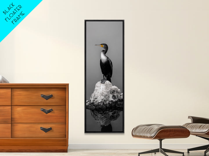 Cormorant Bird, Coastal Bird Art, Water Bird, Minimal Nature Art, Black and White Wildlife, Framed Canvas Print, Modern Entryway Wall Art