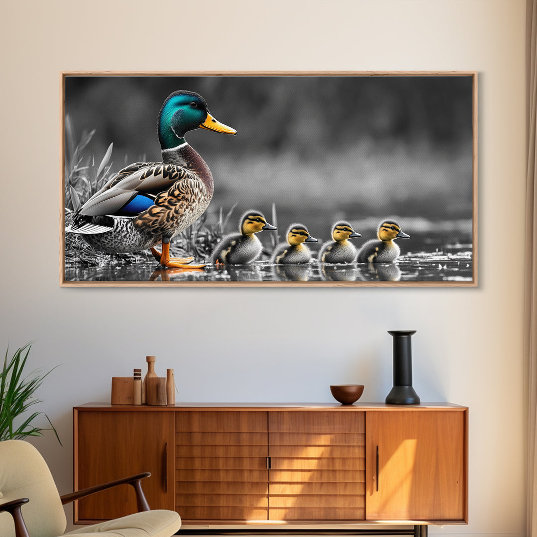 Duck Family, Pond Life, Nature Scene, Wildlife Photography, Canvas Print, Nursery Wall Art, Cute Animal Print, Nature Lover Gift Idea