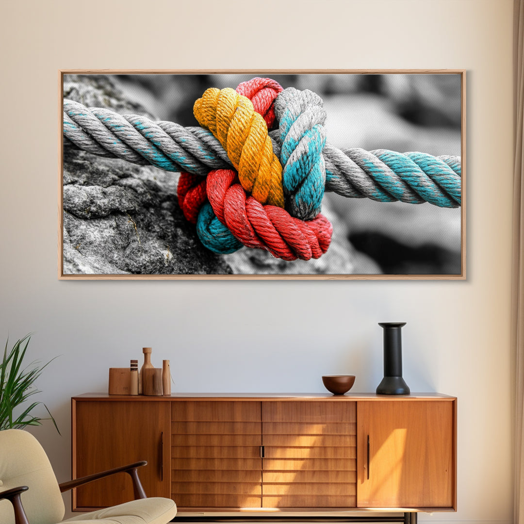 Nautical Knot, Bold Rope, Maritime Wall Decor, Framed Canvas Print, Rustic Coastal Art, Nautical Theme, Bathroom Wall Art, Industrial Art
