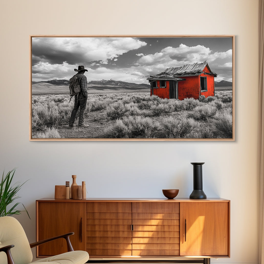 Cowboy Life, Red Shack, Desert Scene, American West, Canvas Print, Rustic Western Decor, Man Cave Wall Art, Adventure Aesthetic